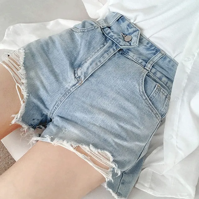 여름삼킨②, 썸머 데미지 숏 데님 하이웨스트 팬츠