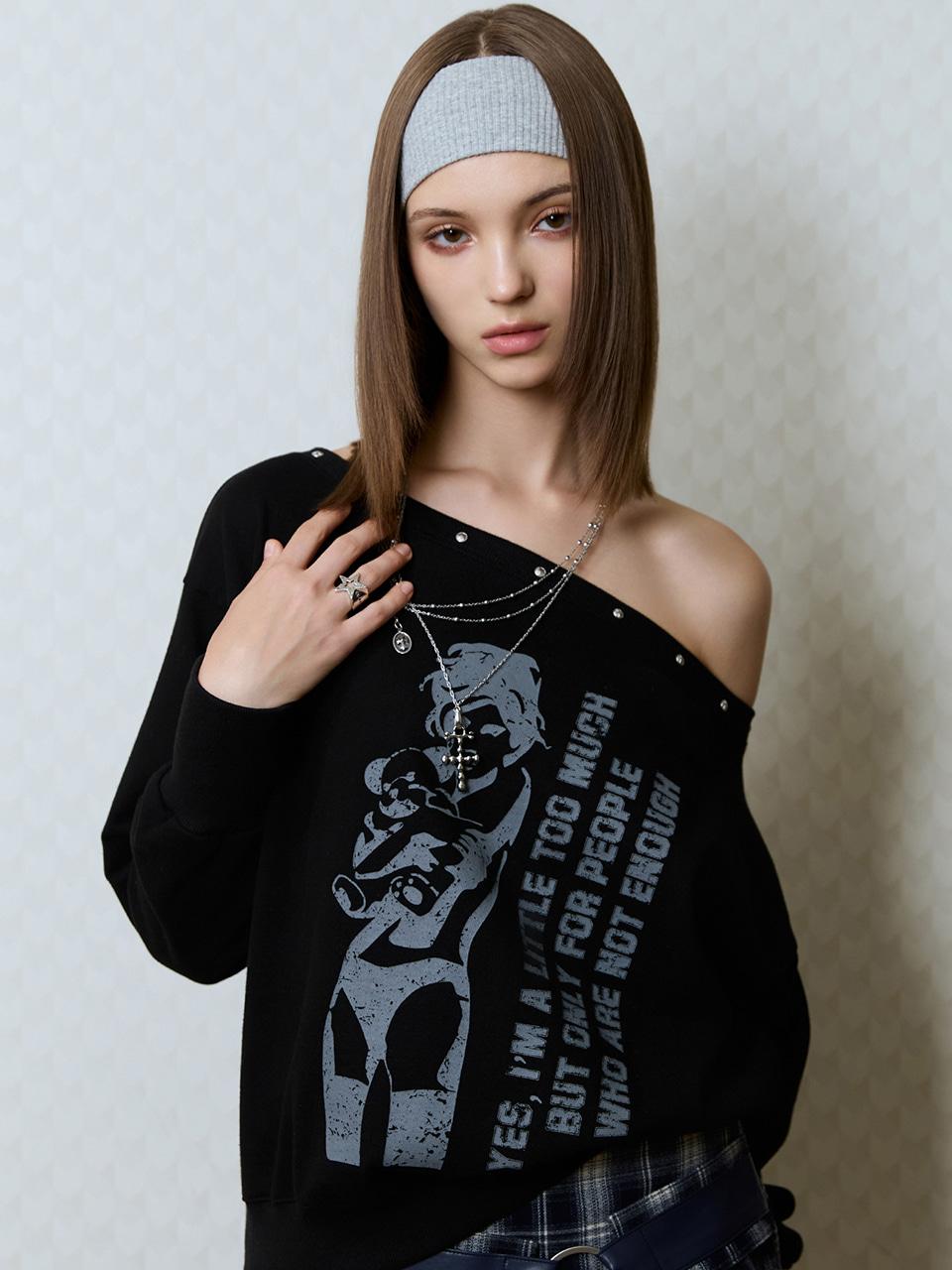 [9/19 예약배송]GT ONE SHOULDER SWEATSHIRT(BLACK)