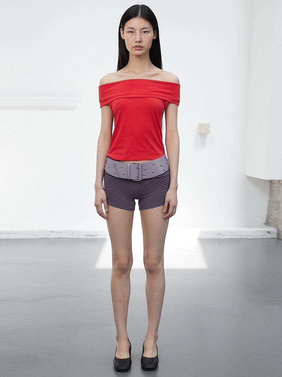 [CERRIC] STRIPE FOLDOVER SHORTS - PURPLE