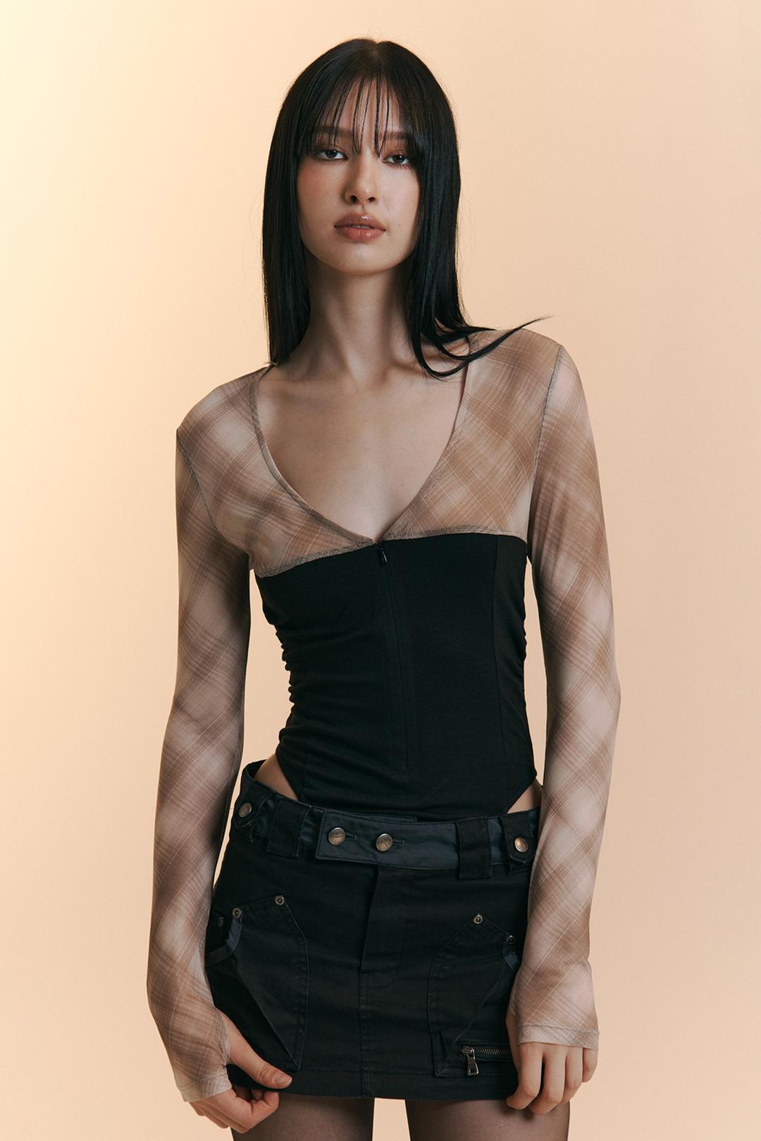 Etta Check Bodysuit (Black)