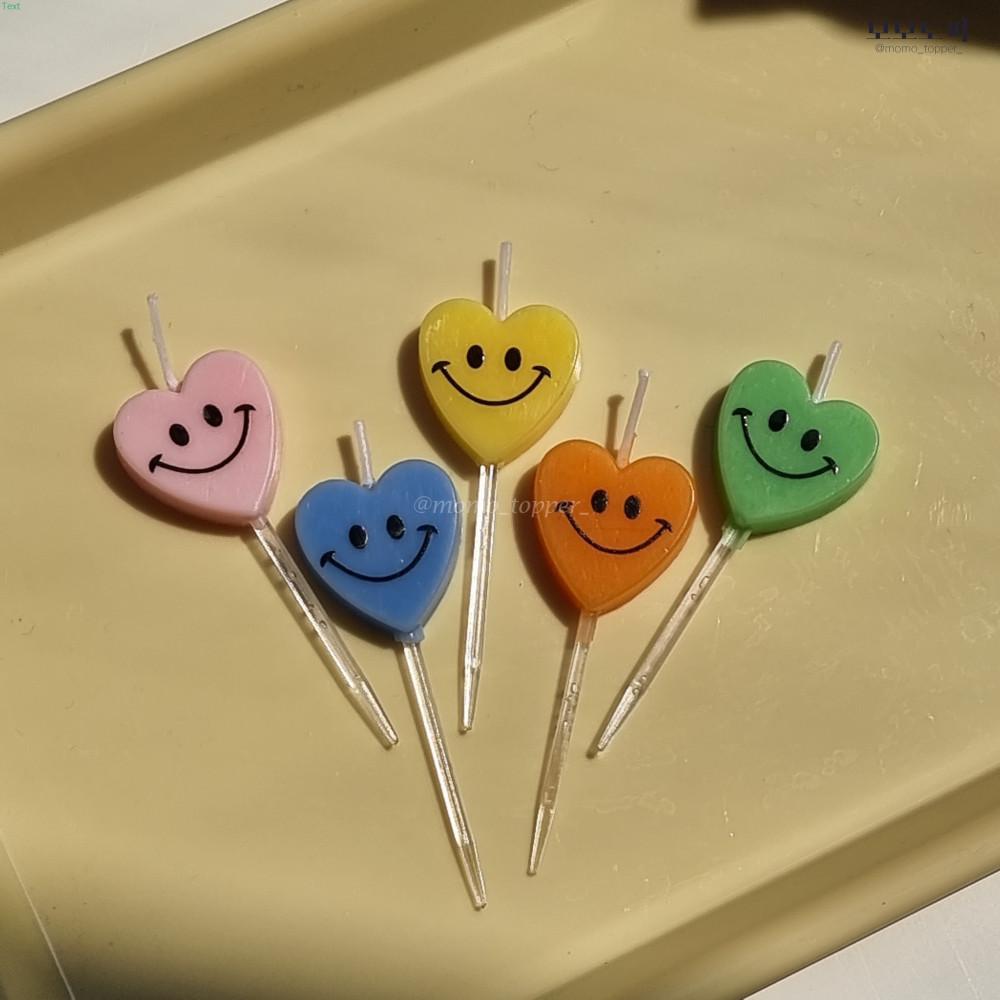컬러하트스마일초  (5개1set) 생일 케이크초 파티 이벤트