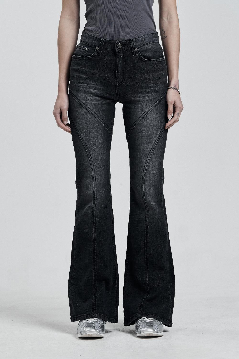 LINE WASHING DENIM PANTS BLACK
