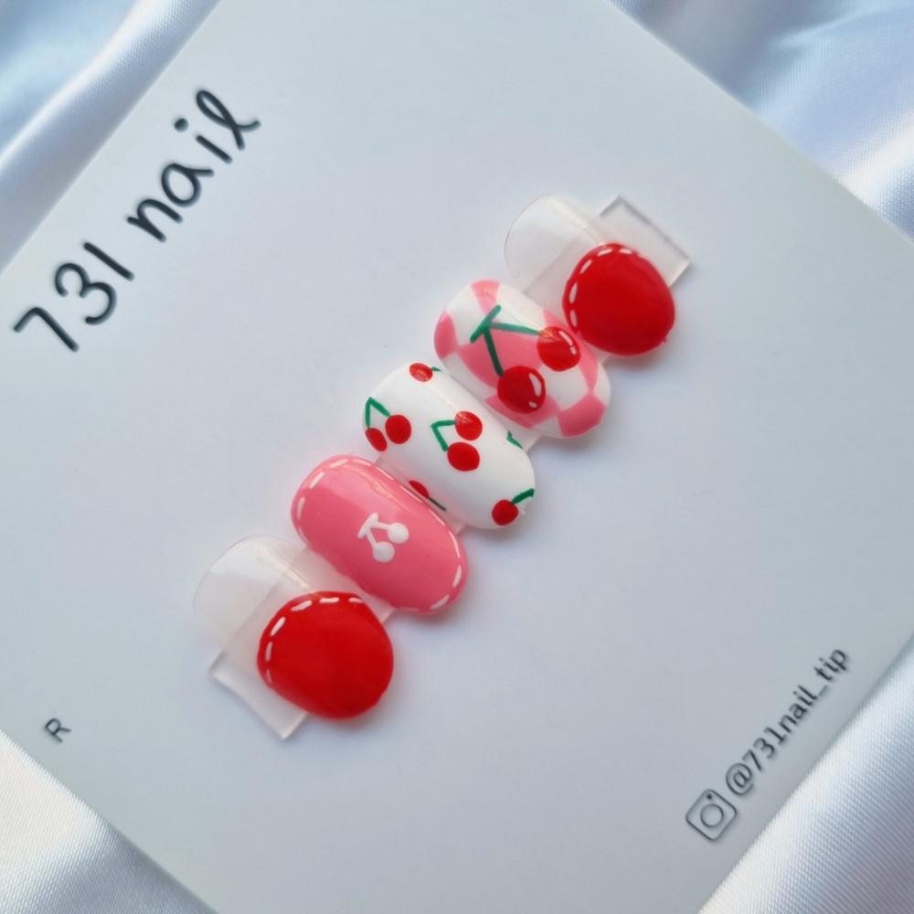 체리보드 수제 네일팁 데일리 체리 네일아트 셀프네일 키치 드로잉 네일 여름네일 스티치