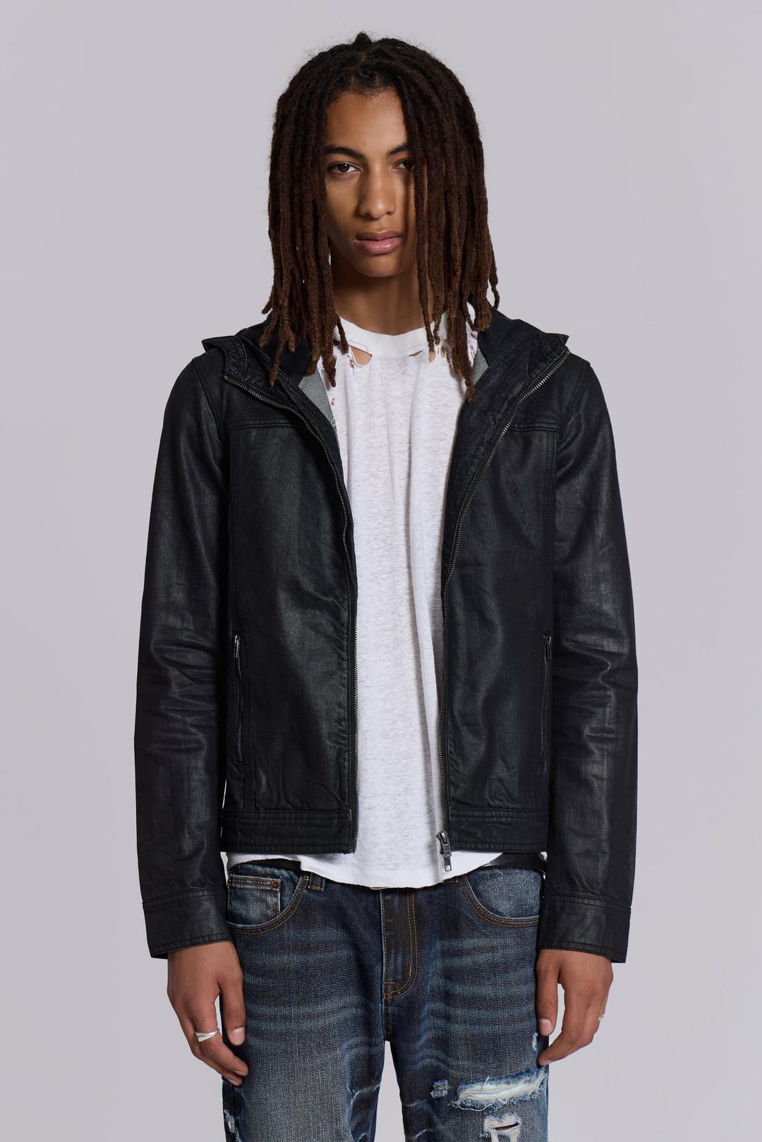 Bedrock Waxed Hooded Denim Jacket - L / Black