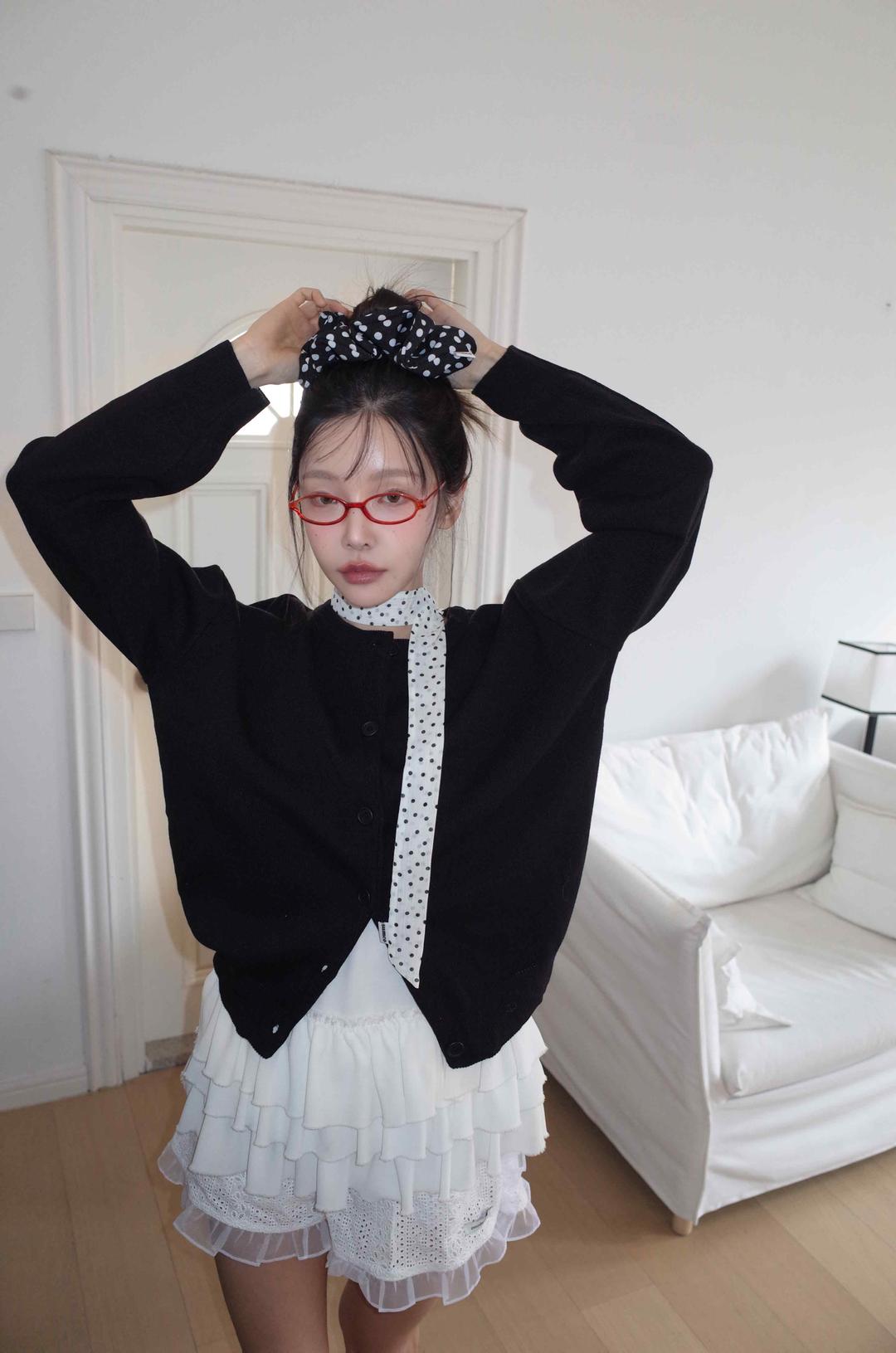 dot seersucker scrunchie (black_L)
