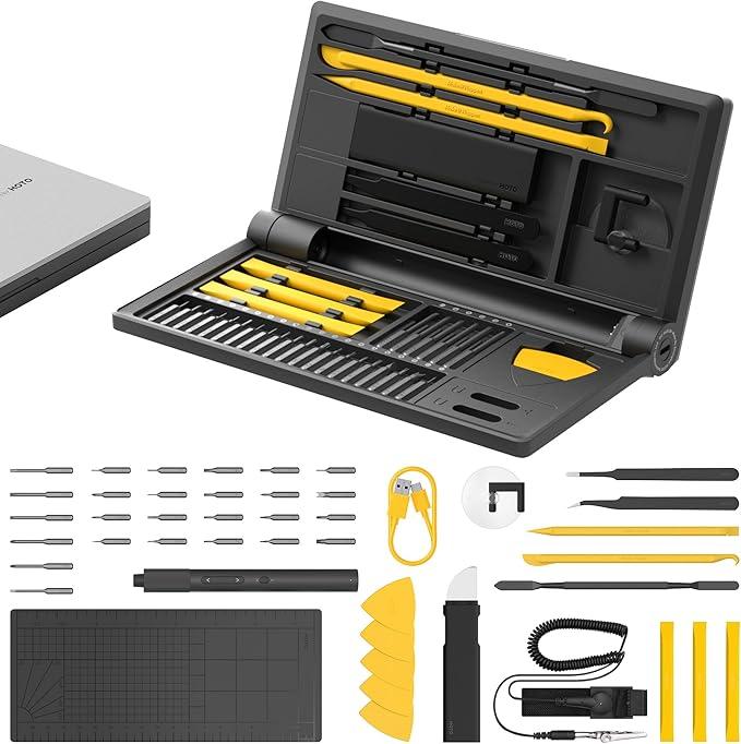 HOTO Electric Precision Screwdriver Set, 48 in 1 Electronics Tool Kit, Magnetic Bits & Box, LED Light & 2 Torque Settings, Mini Screwdriver Set for Eyeglasses, Watches, Phones, Laptops, Cameras Repair