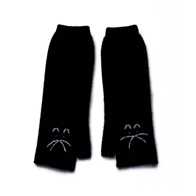 Angora Hand Warmer Black + Cat