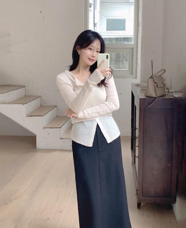 에브리모닝 [🤍출근룩/레이어드] 힌스 니트 슬리브리스 가디건 세트