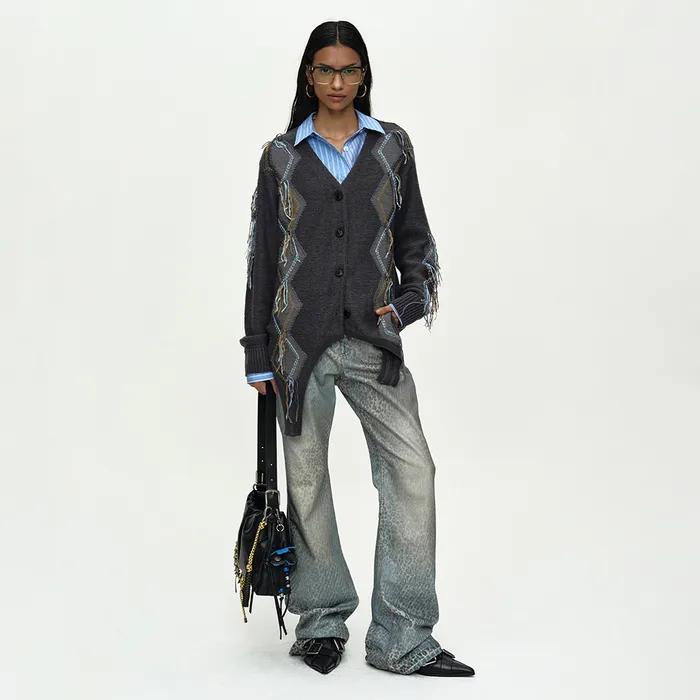 GARTERED ARGYLE CARDIGAN atb1482w(CHARCOAL)