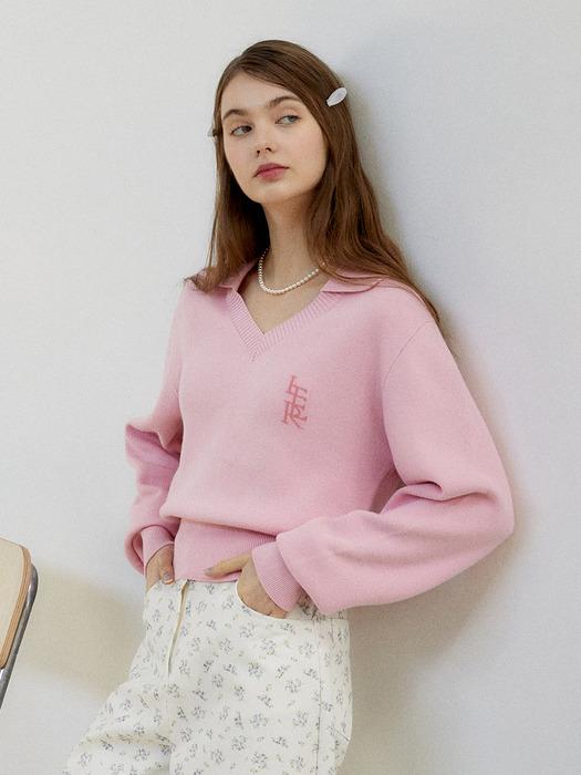 JACQUARD COLLAR V-NECK KNIT_[2COLOR]