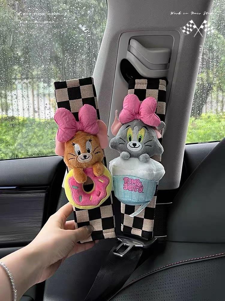 톰과 제리 체크보드 안전벨트 커버