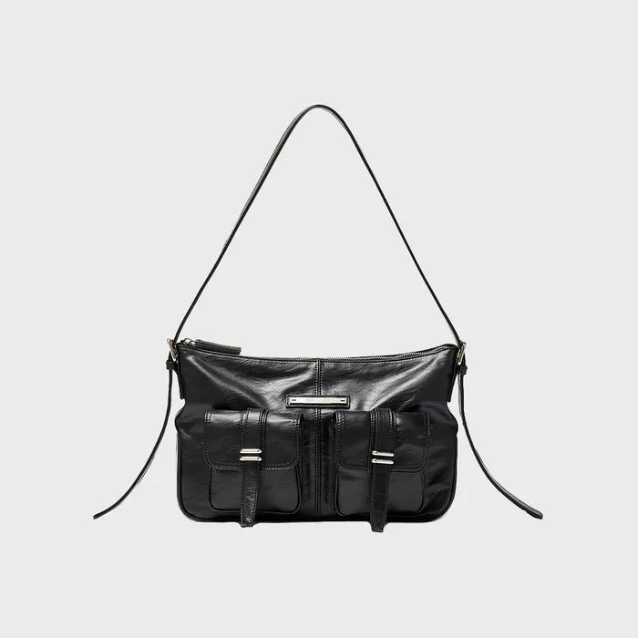 DOUBLE POCKET SHOULDER BAG IN BLACK