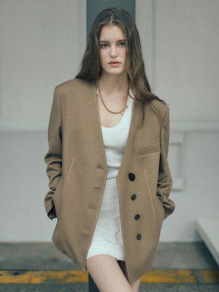 Collarless Oversized Jacket SW3SJ153-96