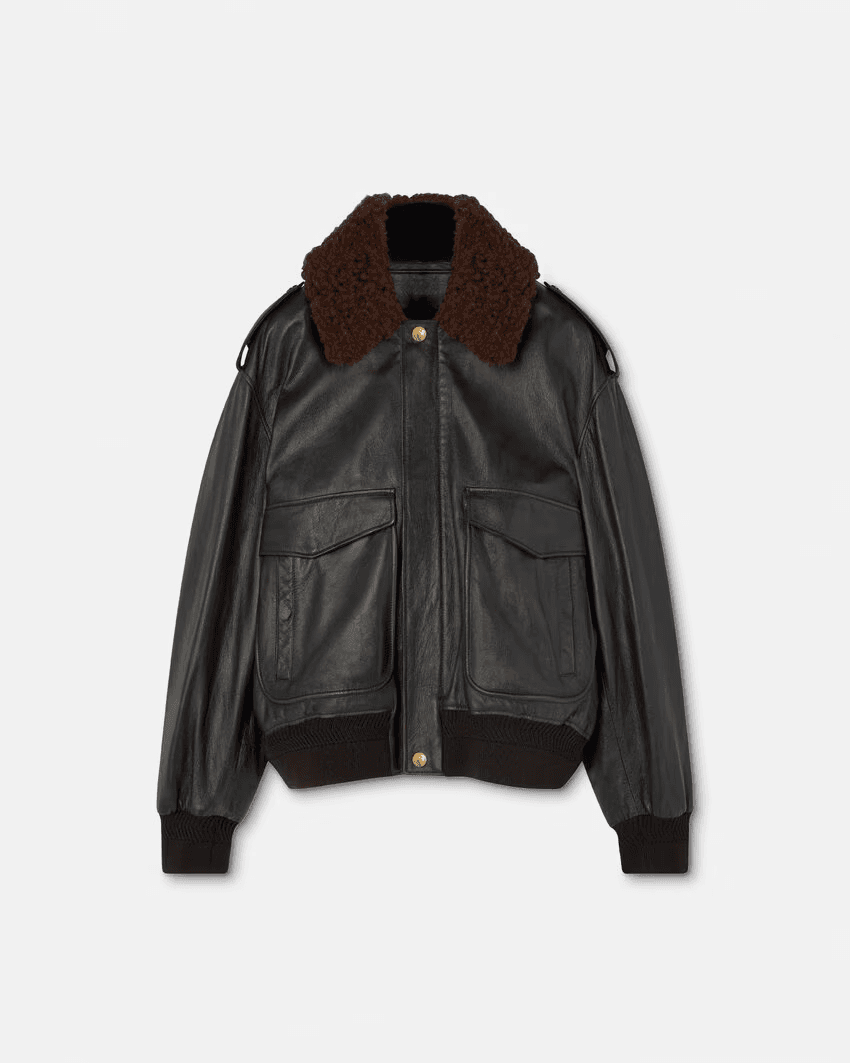 Shearling-Collar Leather Bomber Jacket