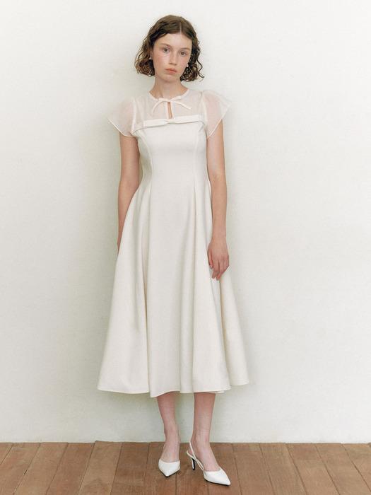 [단독]Bridal Sheer Ribbon Tie One-piece_pale cream
