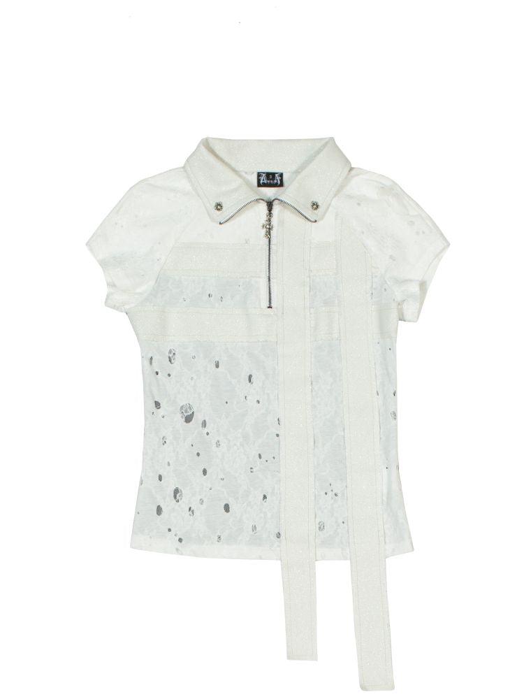 Double cross lapel short sleeve tops【s0000012310】