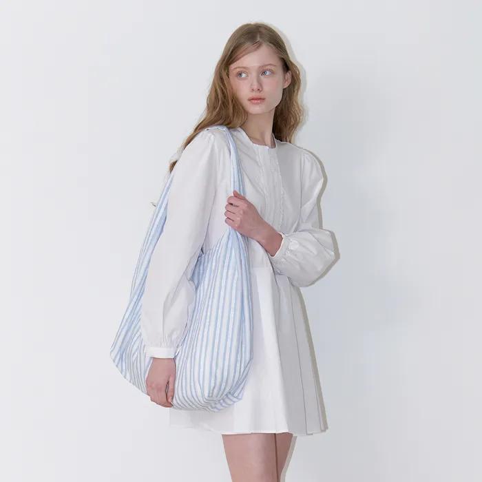 lace stripe oversized bag - blue