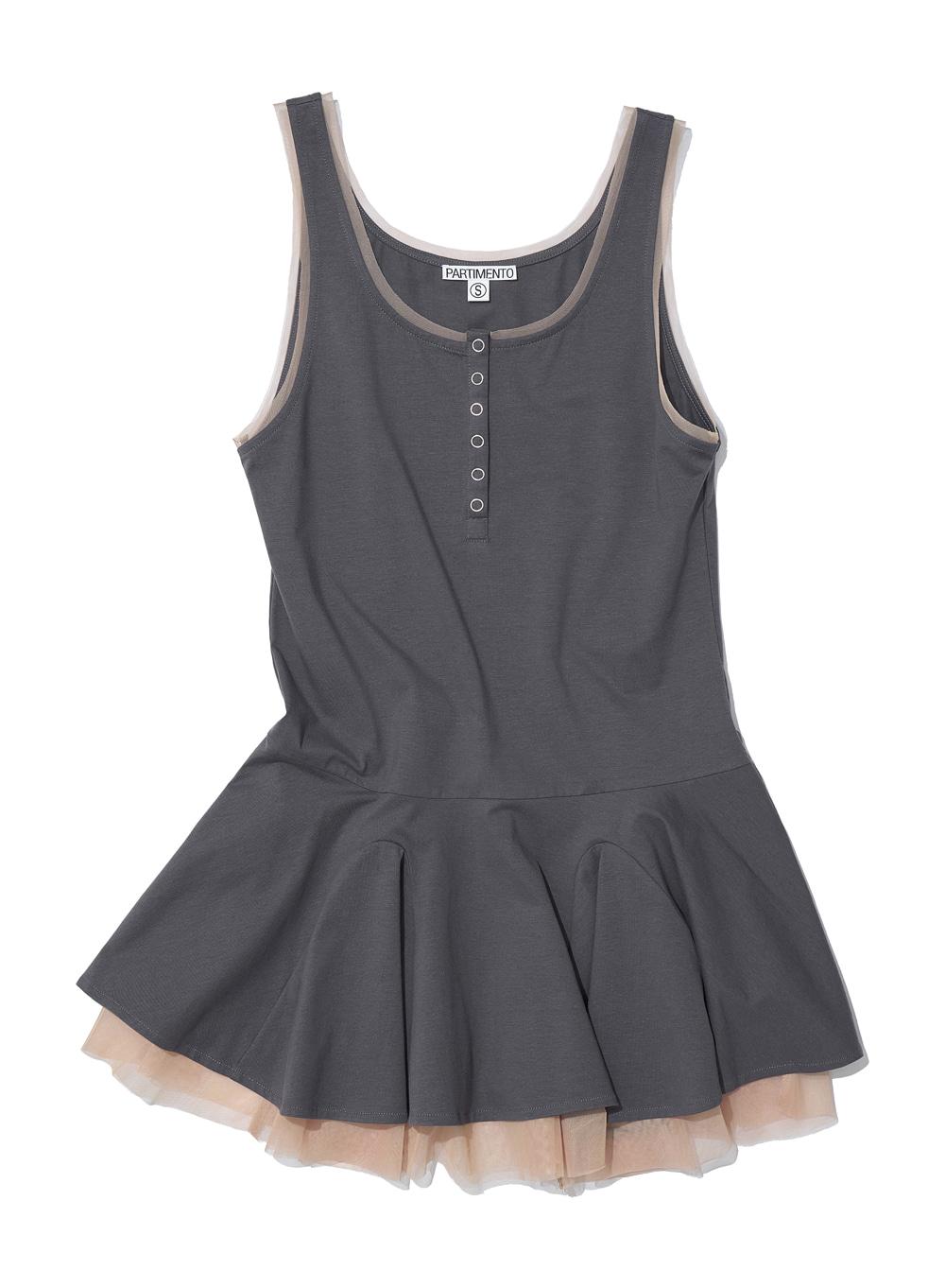 [WOMEN] CONTRAST BUTTON-UP LAYERED DRESS TOP_CHARCOAL