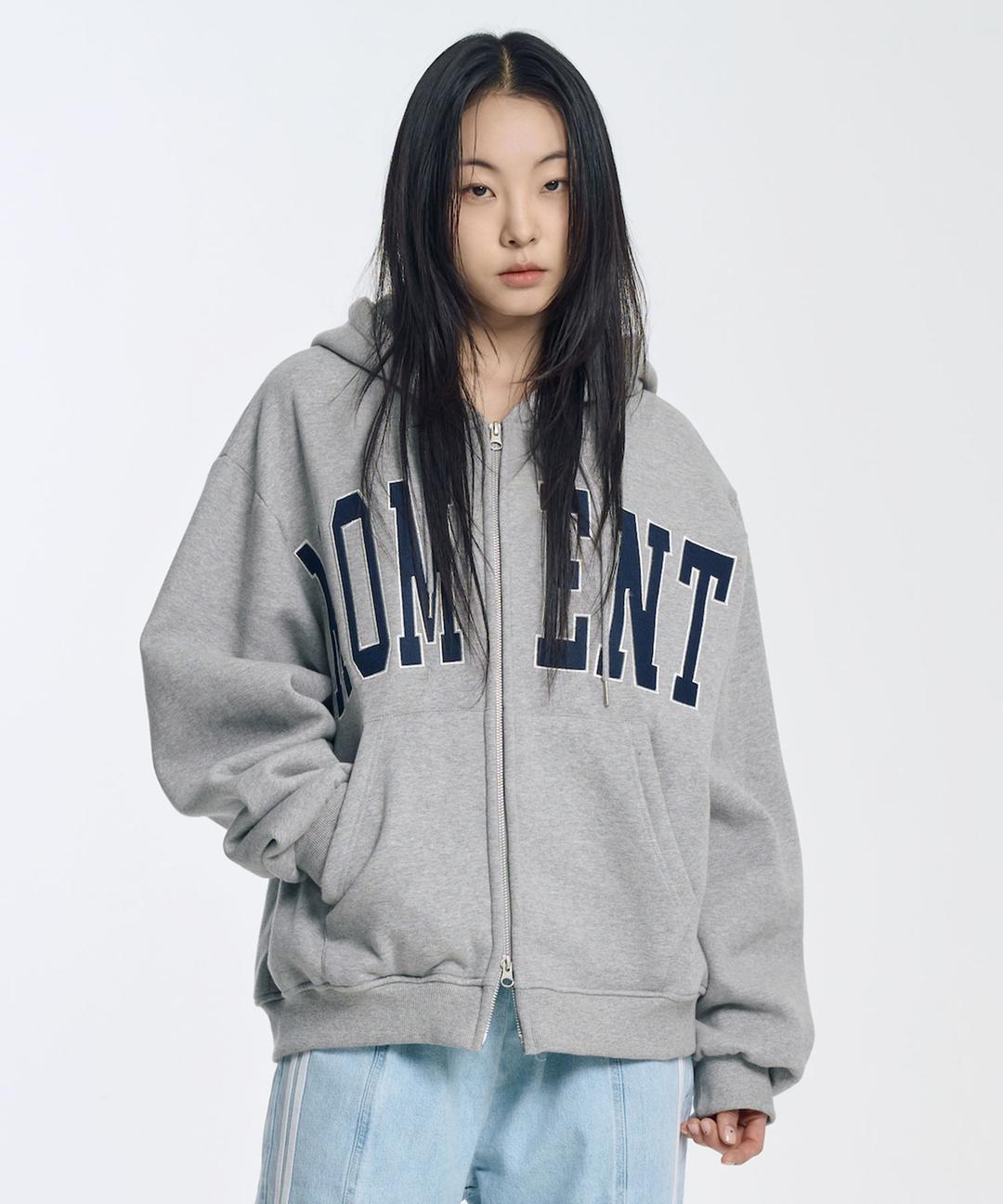 슬로우레코드하우스 모먼트 후드 집업_그레이/네이비