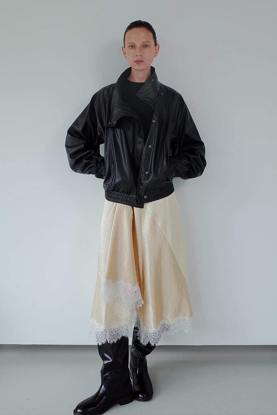 [예약배송] Asymmetrical Satin Lace Skirt