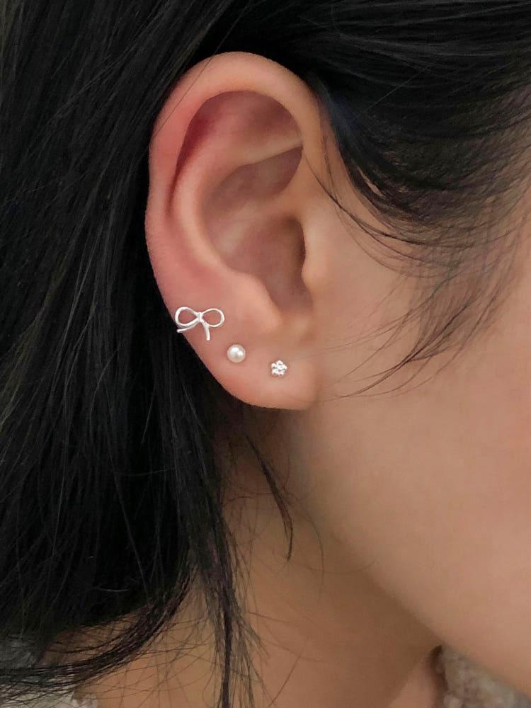 [set] [둥그런/ 925 silver] 리비팝 리본 피어싱 4 set (2 type) - 925 실버 귀걸이 세트 얇은 피어싱 데일리 심플 피어싱 세트