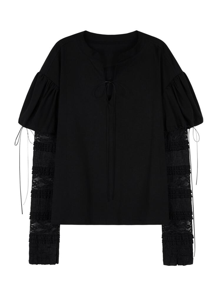 G_LACE LAYERED PUFF T_SHIRTS / BLACK