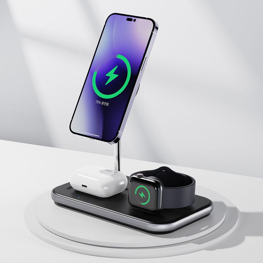 초텍 MFM 인증 3in1 맥세이프 아이폰 14 13 고속 무선 충전기 애플워치 T589-F