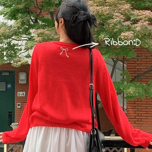 당일출고- [베스트!/오버핏] 77가능 멘도니 라운드넥 리본 자수 자개 긴팔 여름 가디건-5color 오버핏 루즈핏 라운드 단추 발레코어 뒷 자수 포인트 여름 봄 가을 간절기 니트 가디건