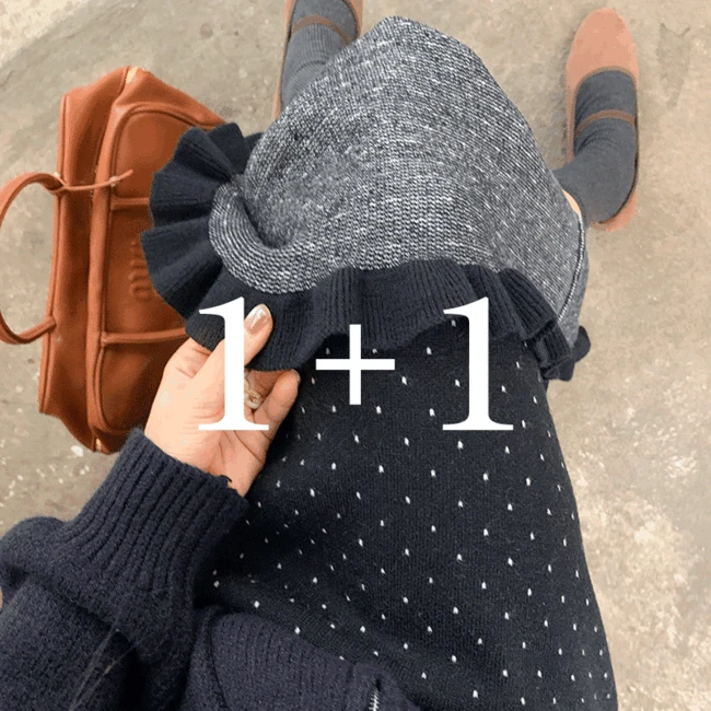 [1+1/러블리/포인트룩] 니카 도트 프릴 니트 스커트 - sk34806