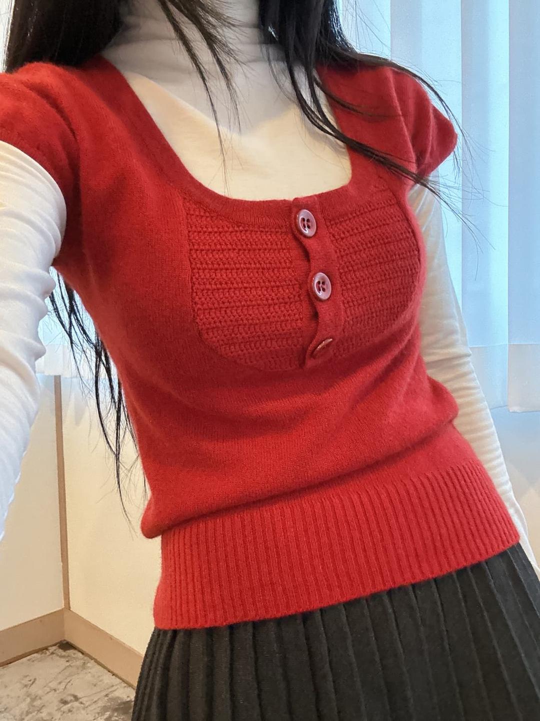 까사렐 U넥 캐시미어 100% 숏 슬리브 니트 1 | 후루츠패밀리