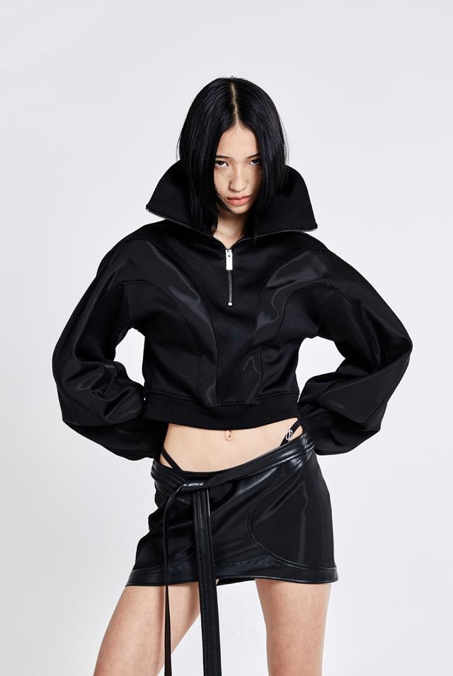 Bulky Line Half Zip-up - black(woman)