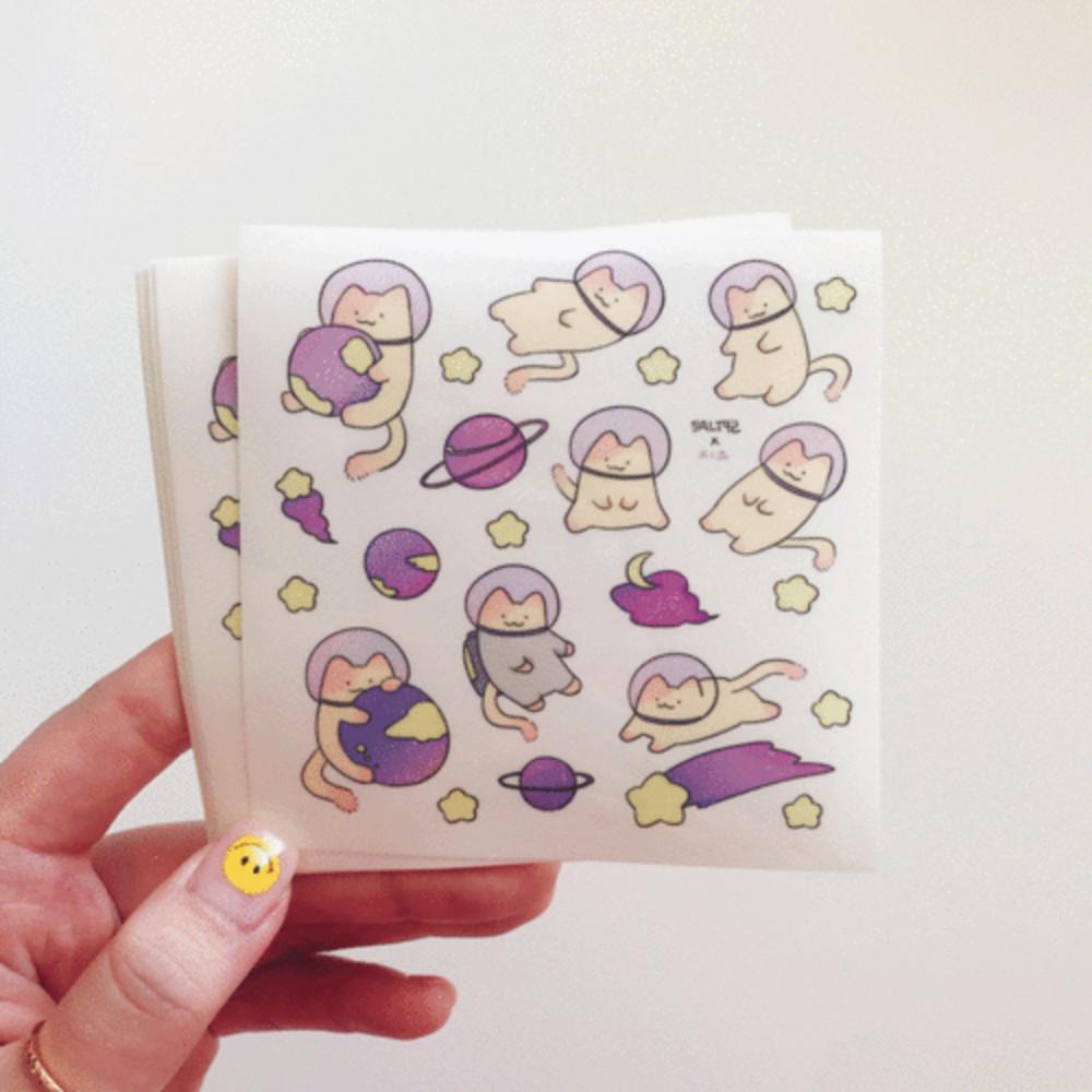 우주둥실 고양이 인스 3매 - 공시생 떡메모지 다꾸용 스티커 - CHEEEZE 치즈샵