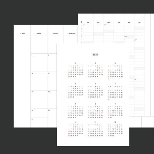 2024 날짜형 먼슬리플래너 A5 바인더 다이어리 리필 속지