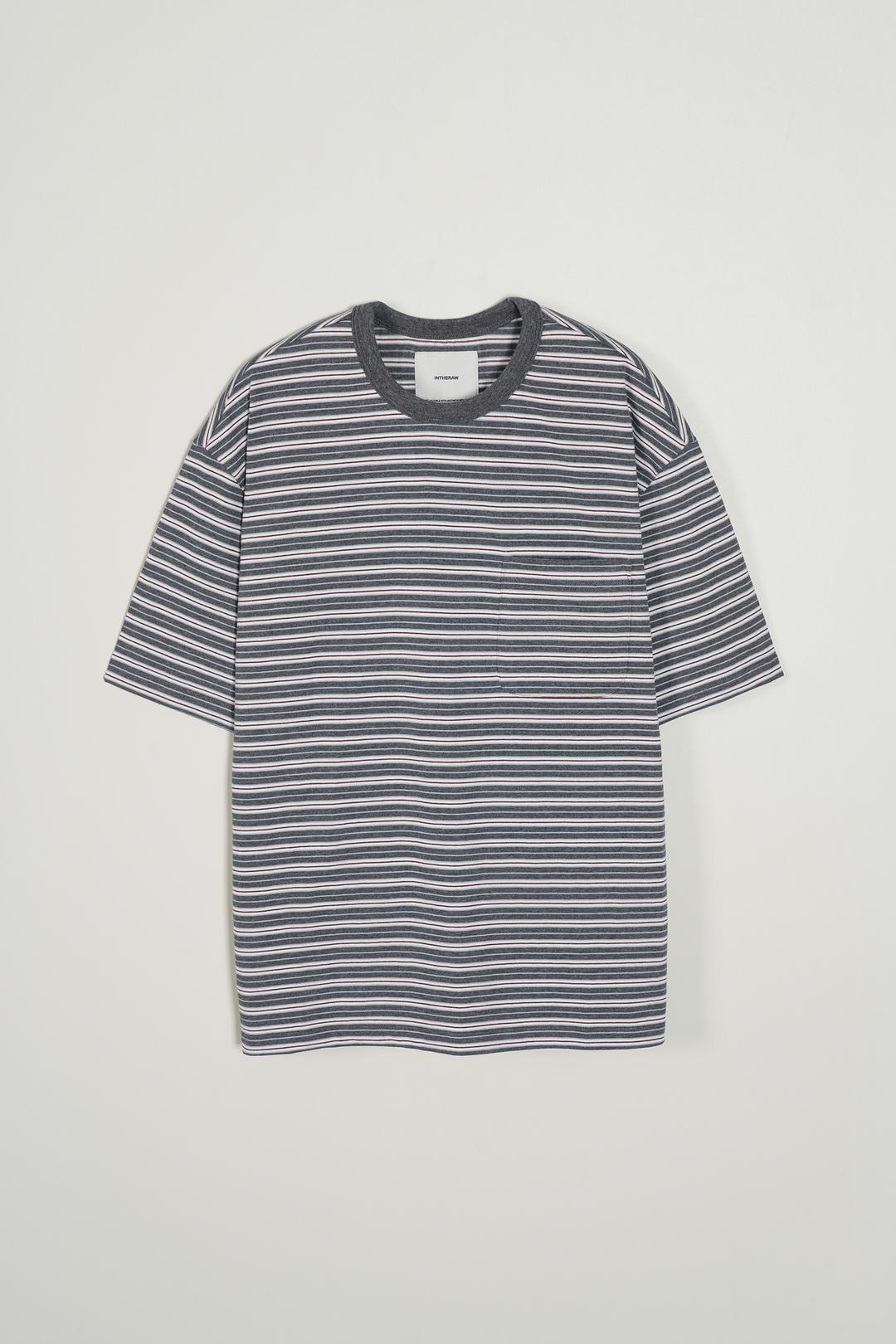 MULTI STRIPE POCKET T SHIRT - MID GREY