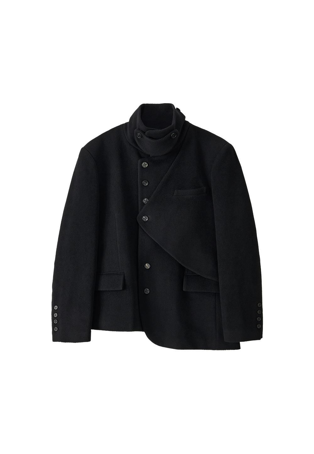 Asymmetric Structure Wool Half Coat - BLACK