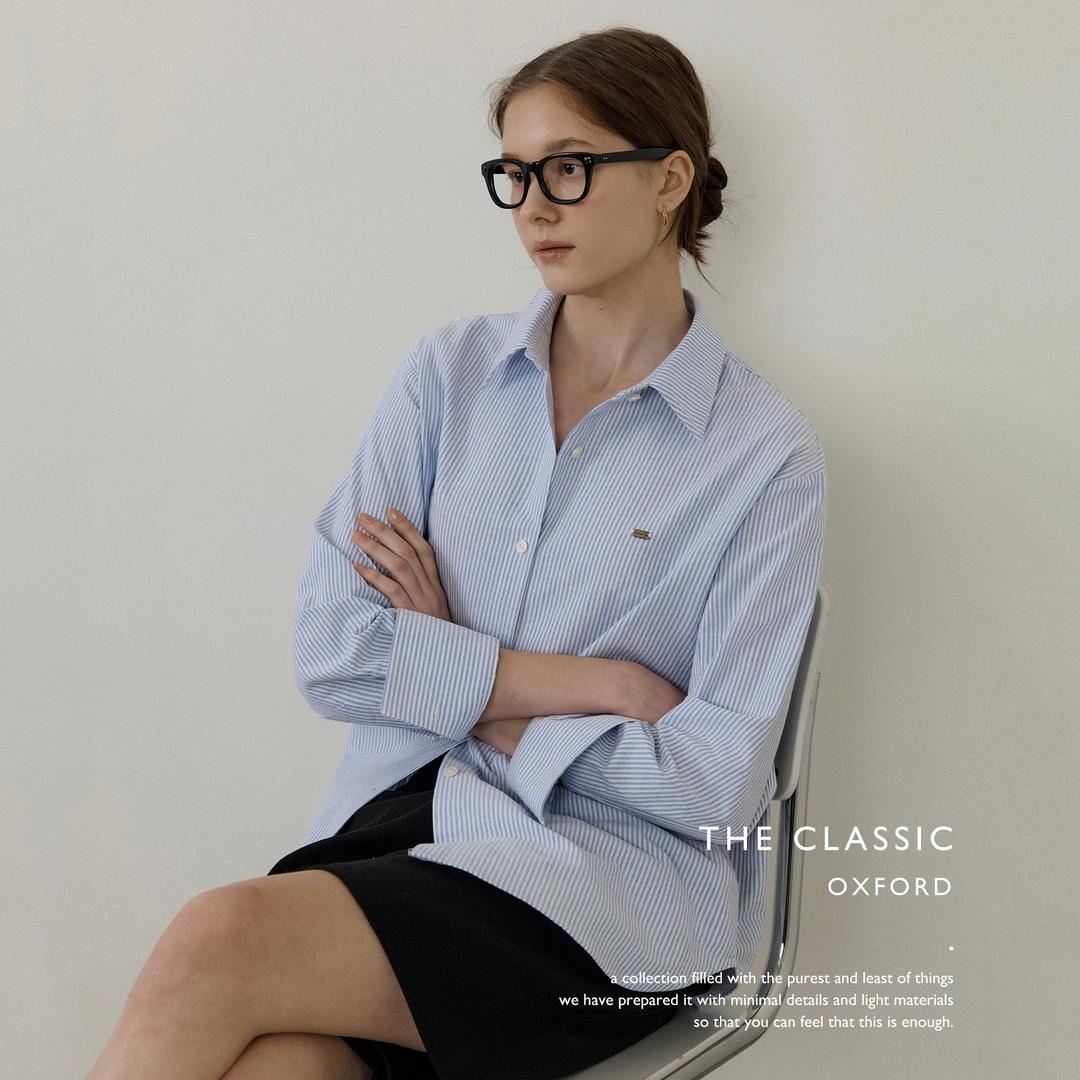 [Woman]클래식 세미 오버 옥스포드 셔츠_Blue ST