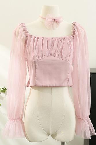 [화이트, 핑크 당일배송] 셔링 퍼프 메쉬 슬리브 블랑 (3COLOR)