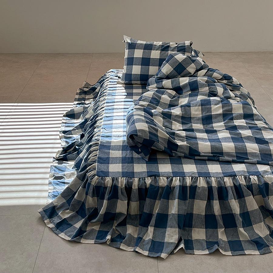 Washed Sky Gingham Check 베드스커트 Full set