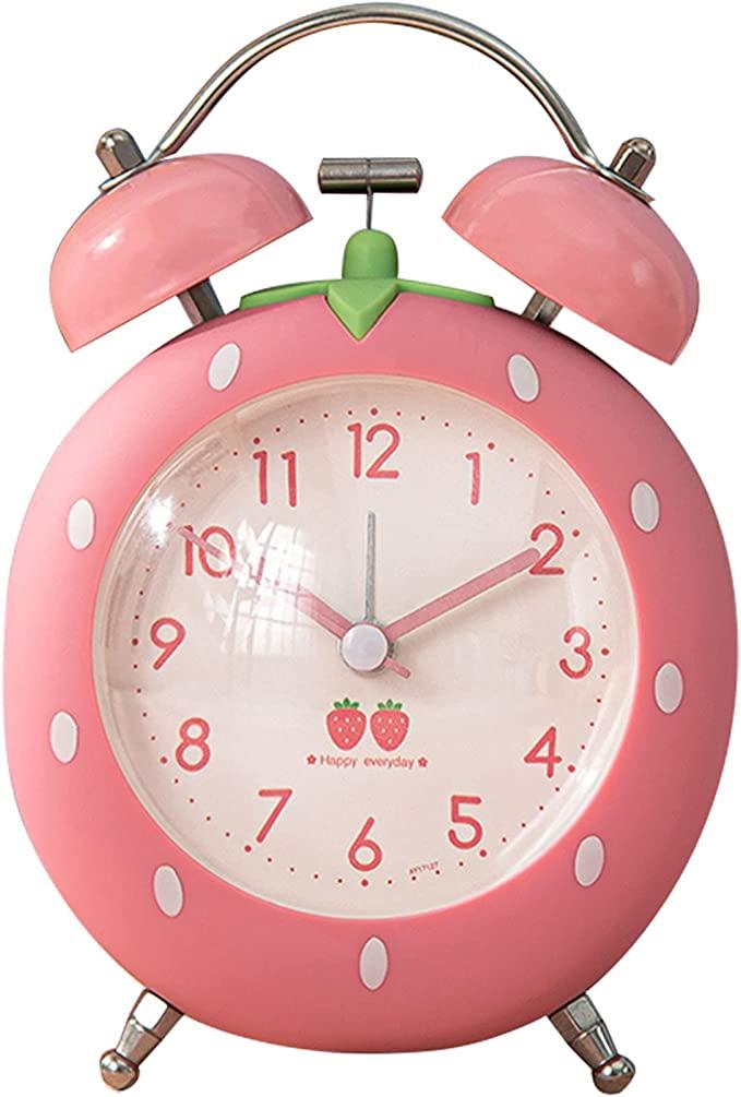 Strawberry Alarm Clock for Kids, Cute Alarm Clock for Heavy Sleepers with Backlight,Loud Twin Bell Alarm Clock for Bedroom Decoration (Pink)