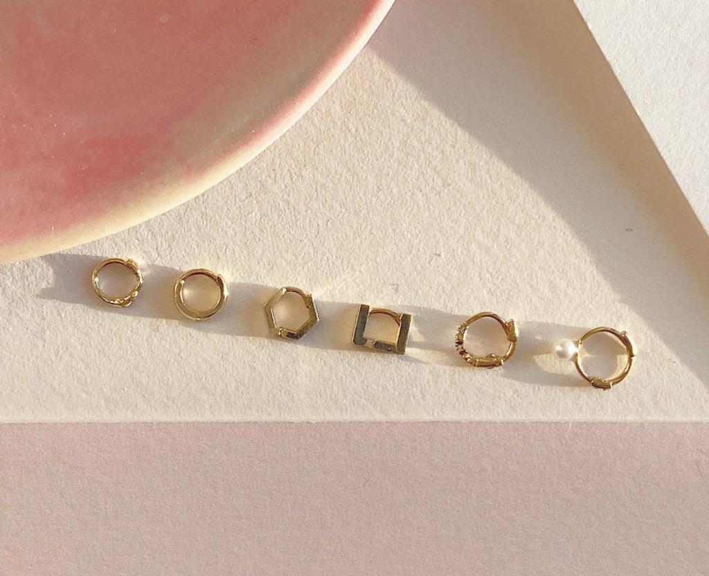 10K 14K 미니 링 피어싱 귀걸이 진주 사각 원터치