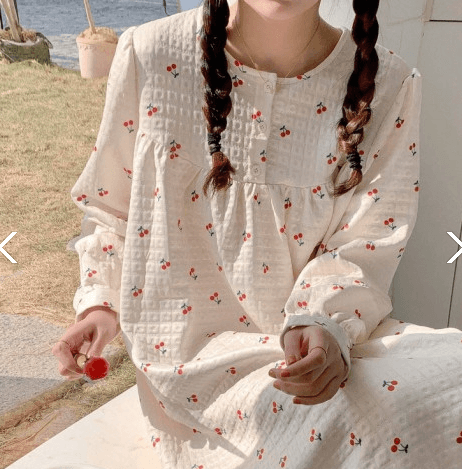 체리 누빔 수면 롱원피스 자주입는 잠옷 홈웨어 임부 수유복 빅사이즈