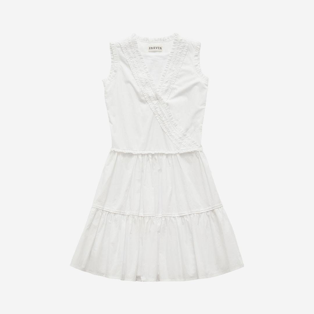 FARVEN Heavy Shirring Wrap Dress Ivory