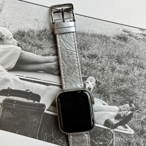 벨레드 애플워치 가죽 스트랩 링클 카프 무광실버 시계줄