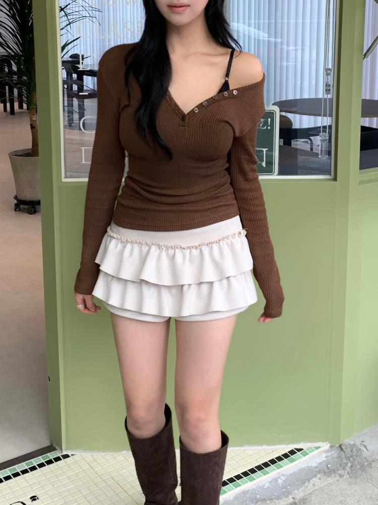 플레르 딥브이넥 티셔츠 (4col)