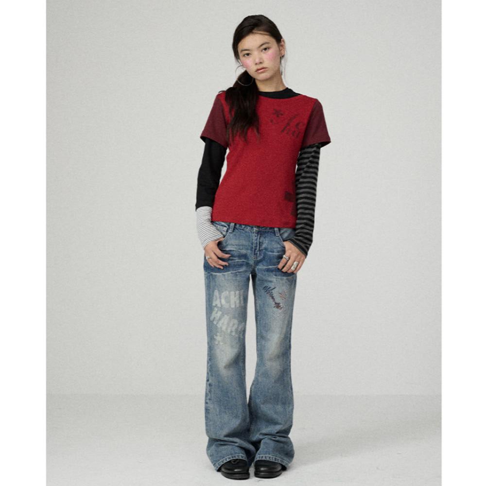 ACHIHARA 아치하라 티셔츠 베리토스트 스트라이프 긴팔티