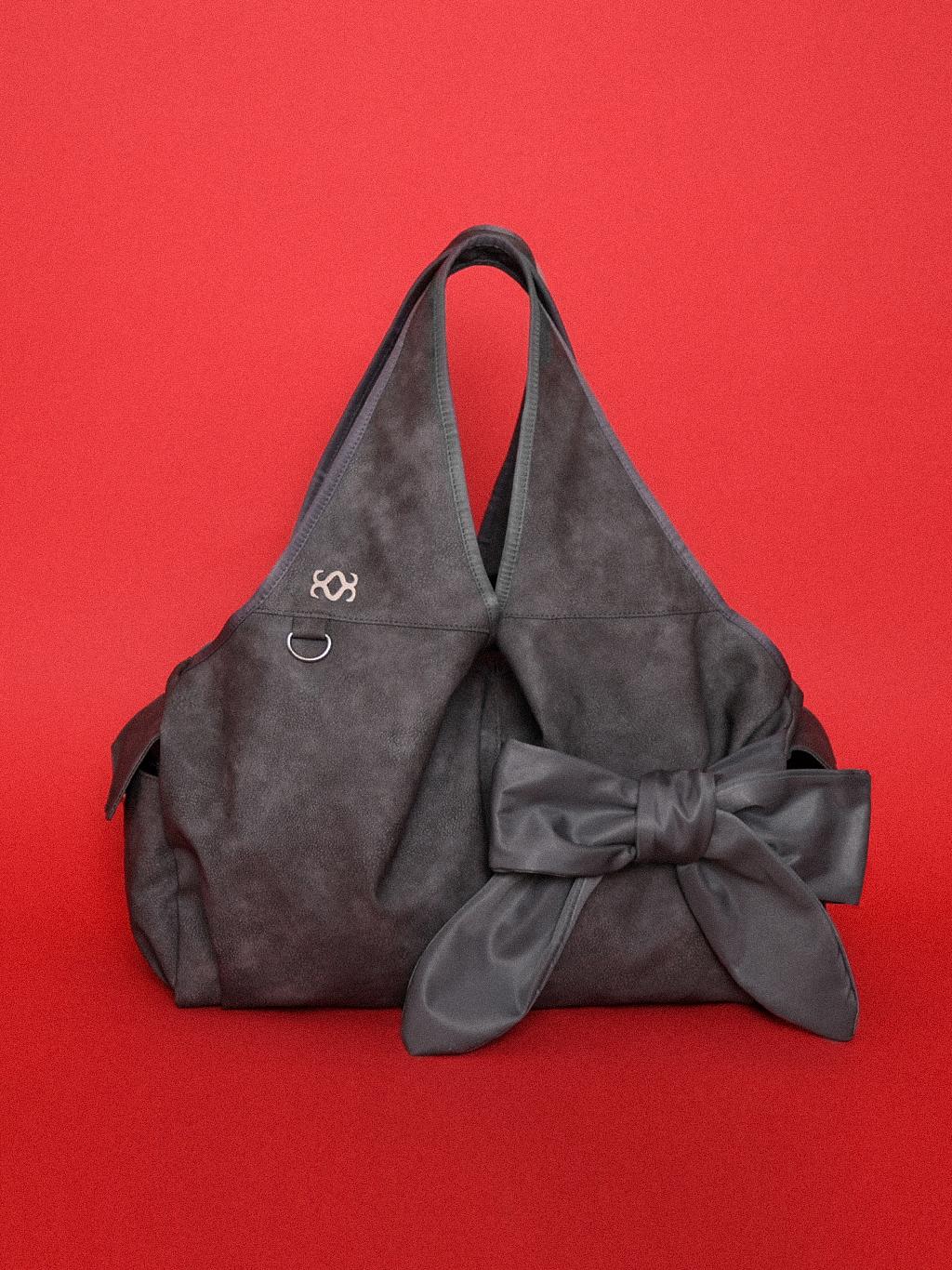[3차/Vegan Nubuck] bow shoulder bag (gray)