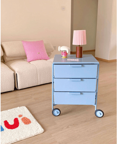 심플 빈티지 모던 이동식 3단 서랍장 거실 소파 사이드 캐비닛 카페 인테리어 바퀴 다용도 수납장 (5 color)