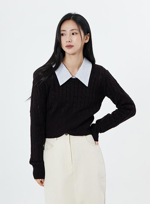 [무료배송] 딥 라운드 꽈배기 짜임 니트 U0609