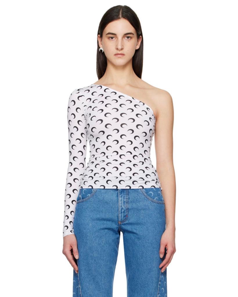 White Recycled Moon Jersey Second Skin Asymmetric T-shirt