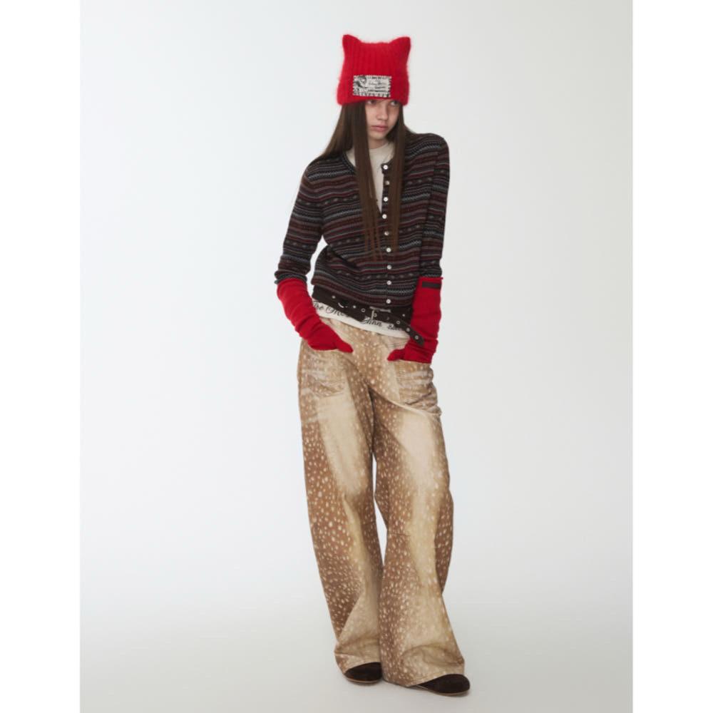 1JINN STUDIO 원진스튜디오 팬츠 사슴 프린트 와이드 레그 캔버스 팬츠